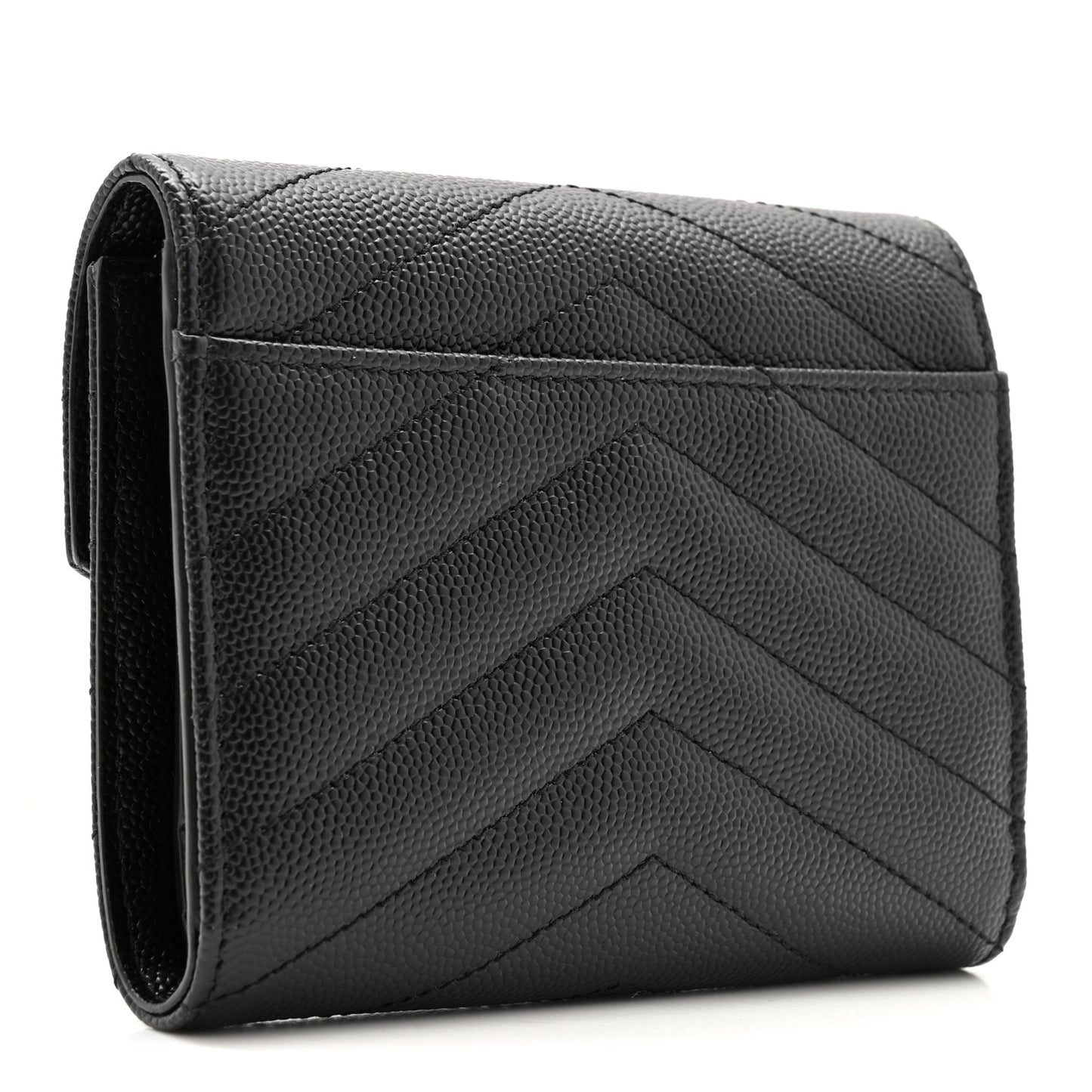 Grain De Poudre Matelasse Chevron Monogram Compact Tri Fold Wallet Black