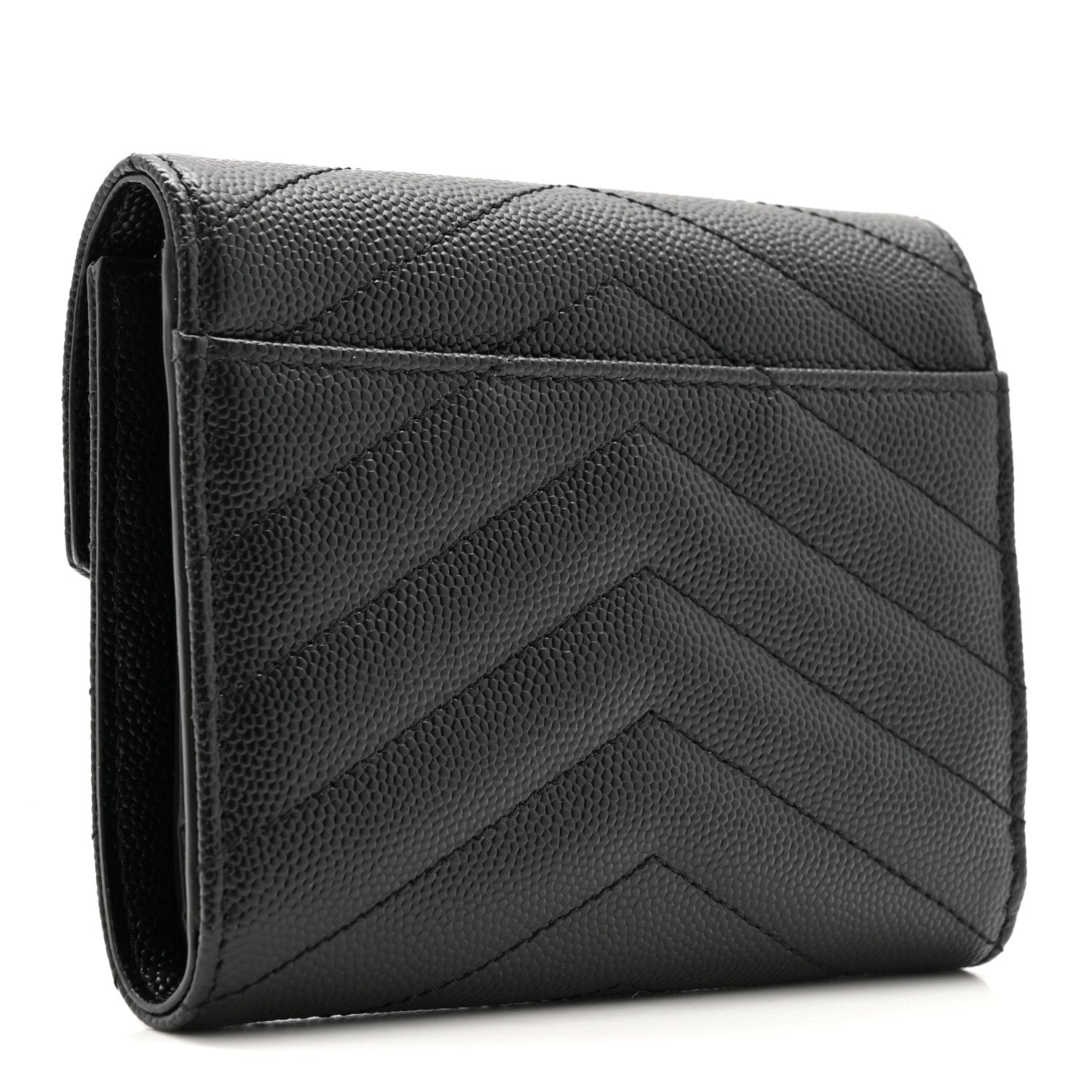 Saint Laurent Grain De Poudre Matelasse Chevron Monogram Compact Tri Fold Wallet Black 3 of 7