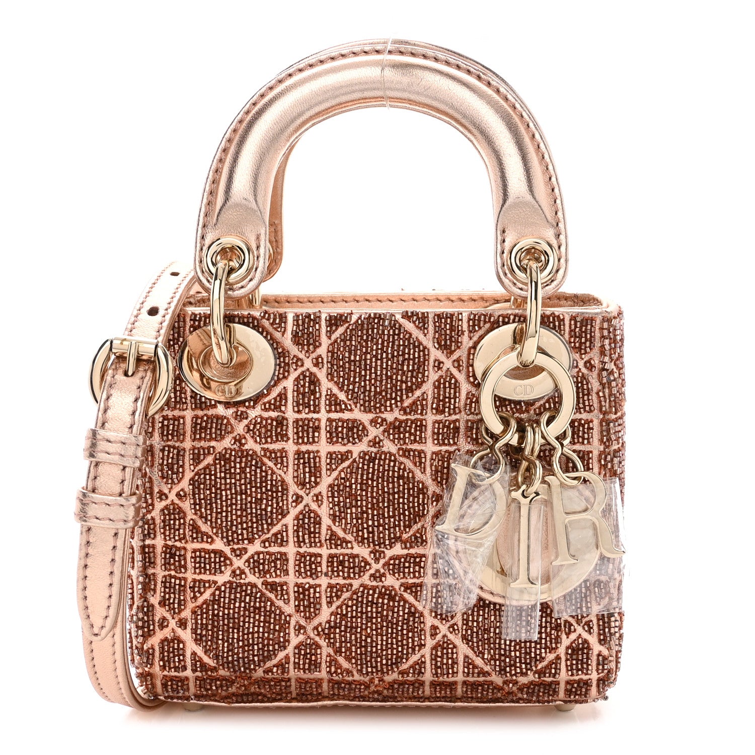 Christian Dior Lambskin Cannage Beaded Embroidery Micro Lady Dior Rose Gold 1 of 11
