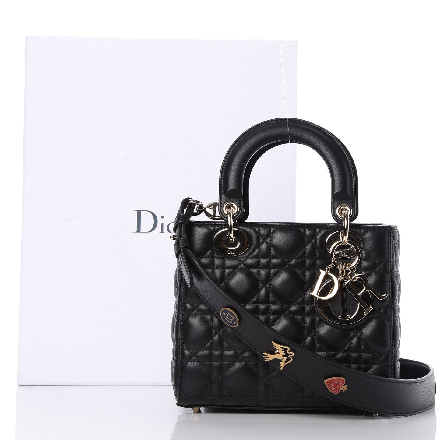 Lambskin Cannage Small Lucky Badges My Lady Dior Black