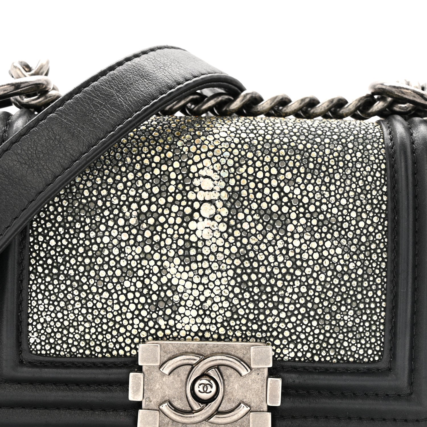Chanel Galuchat Stingray Mini Boy Flap  Black Silver 8 of 11