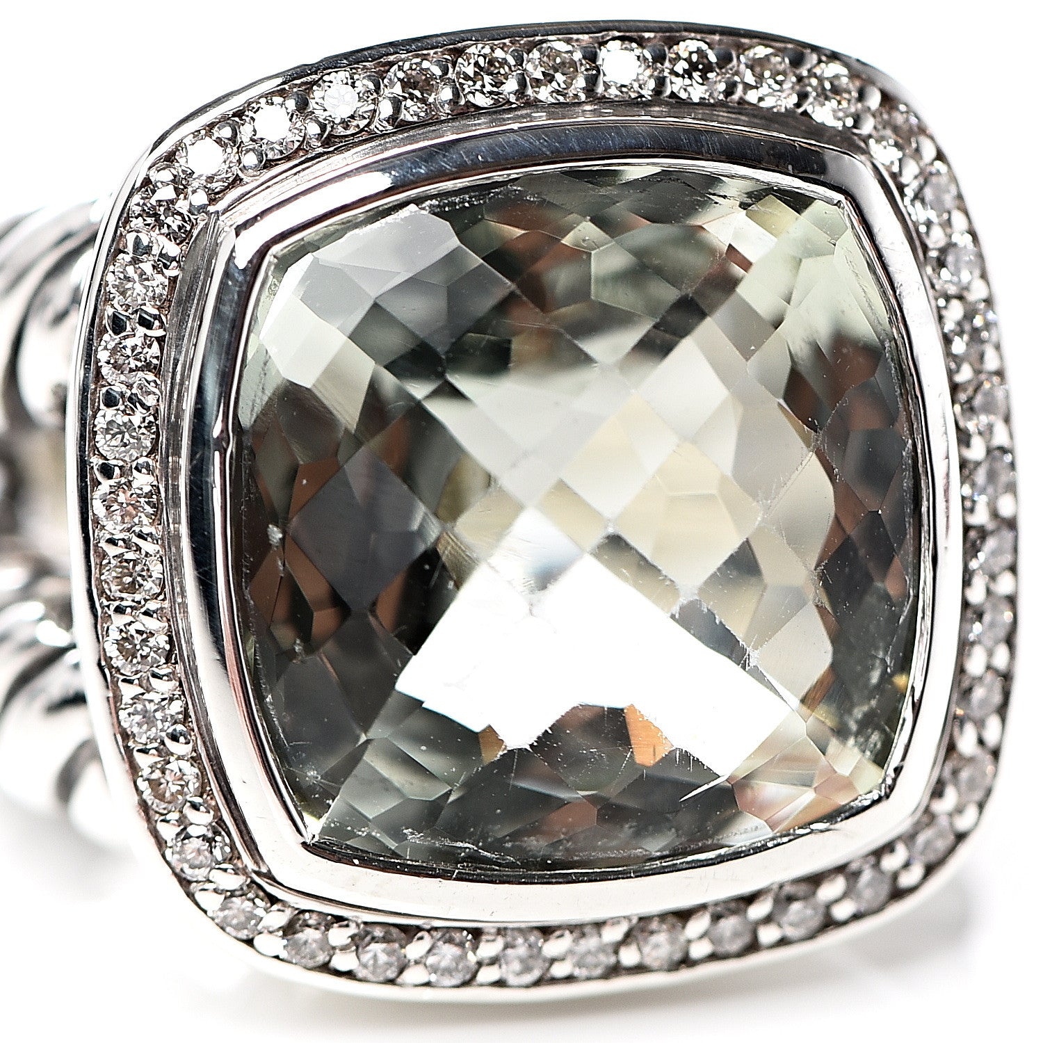 David Yurman Sterling Silver Diamond Prasiolite 14mm Albion Ring 49 4.75 5 of 6