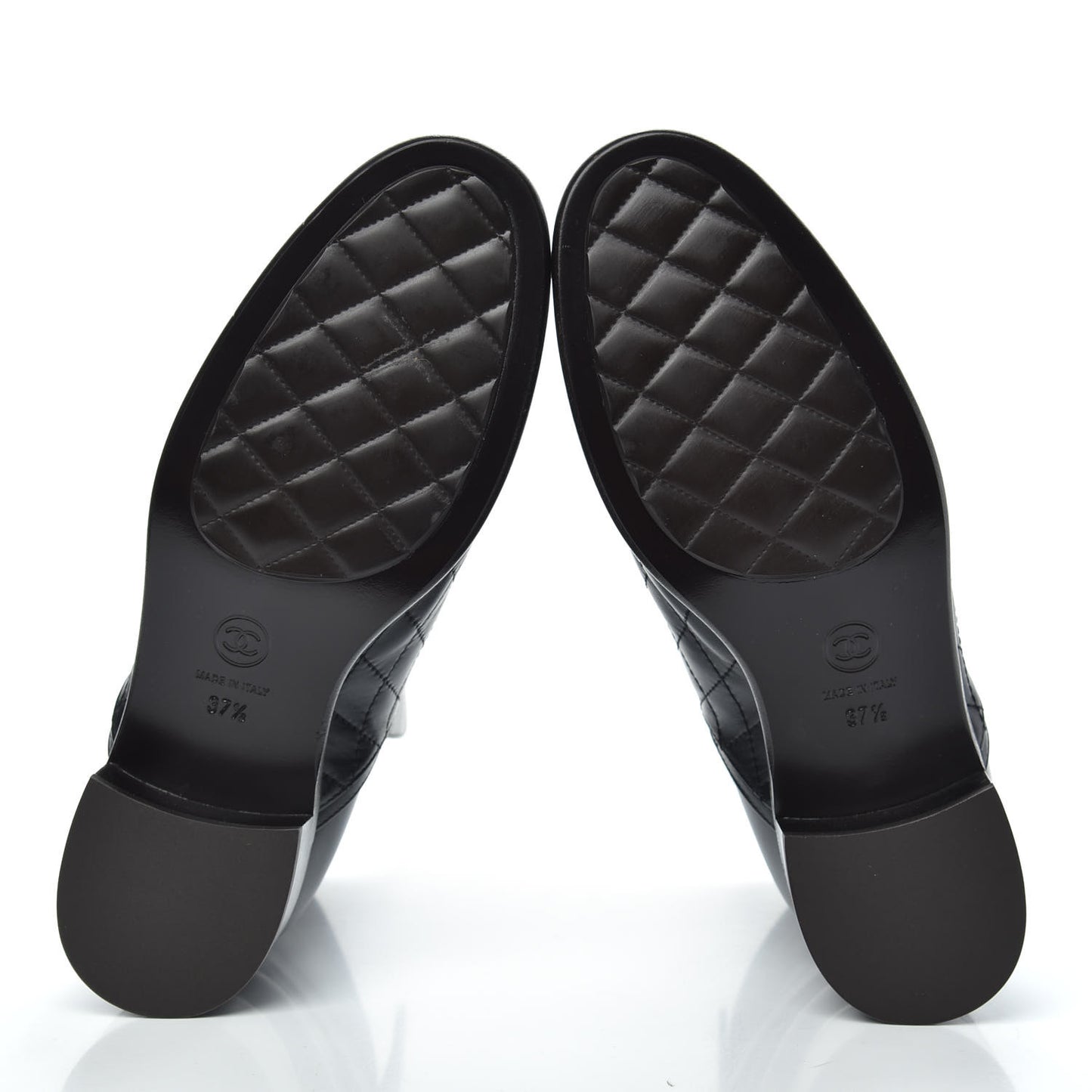 Calfskin Quilted Cap Toe Boots 37.5 Black Brown