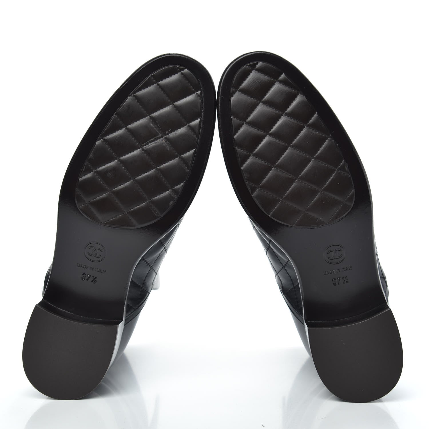 Chanel Calfskin Quilted Cap Toe Boots 37.5 Black Brown 5 of 9