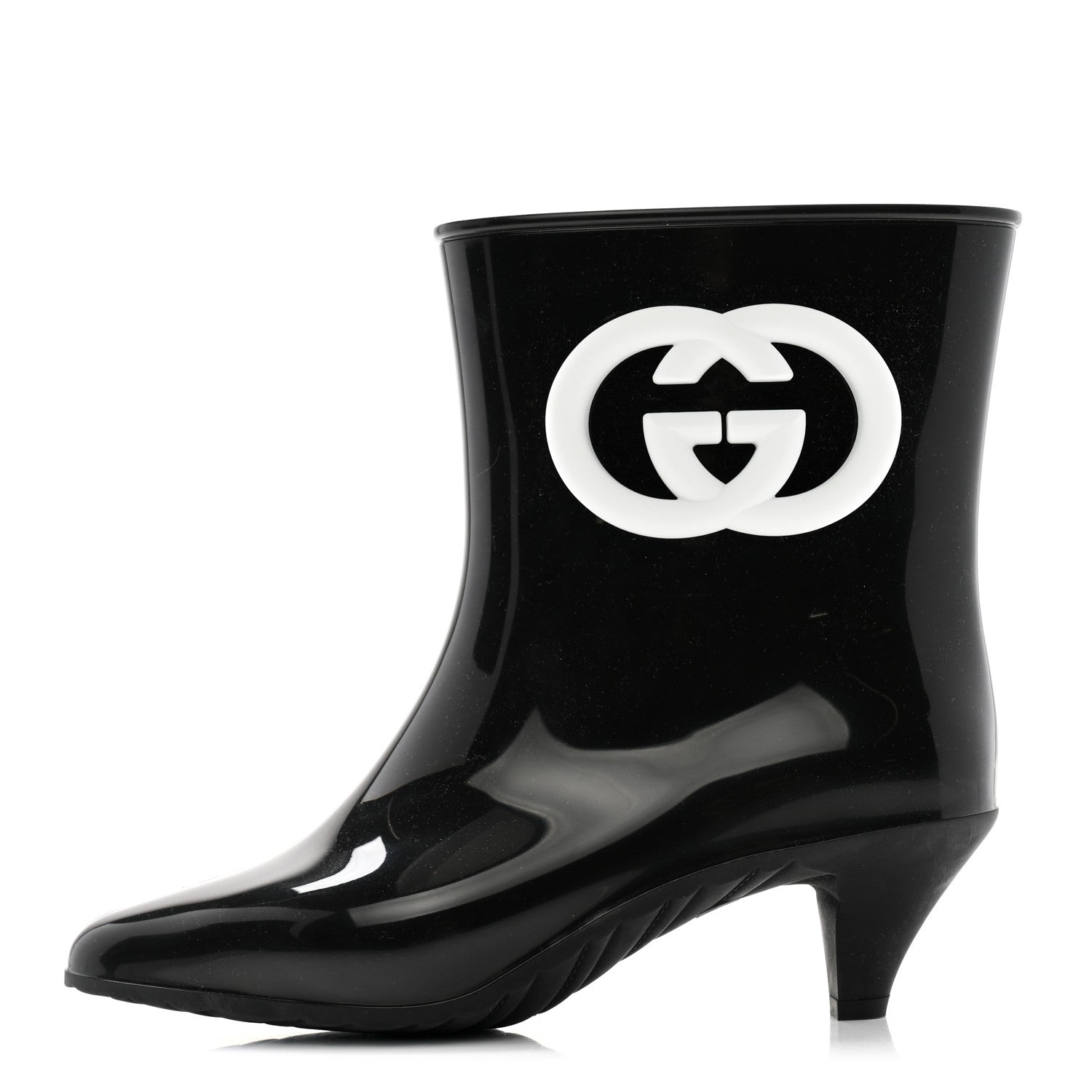 Gucci Rubber Womens Interlocking G Ankle Boot Pumps 37 Black Great White 1 of 10