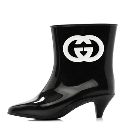 Gucci Rubber Womens Interlocking G Ankle Boot Pumps 37 Black Great White 1 of 10