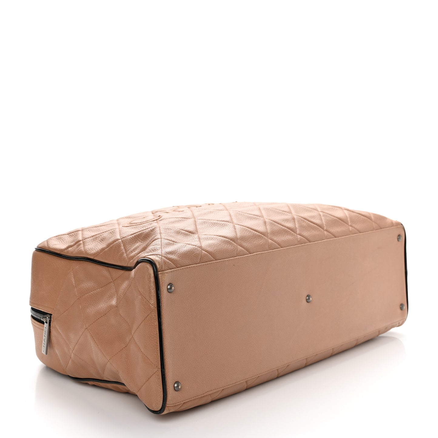 Caviar Patent Quilted Large Bowler Bag Beige Black