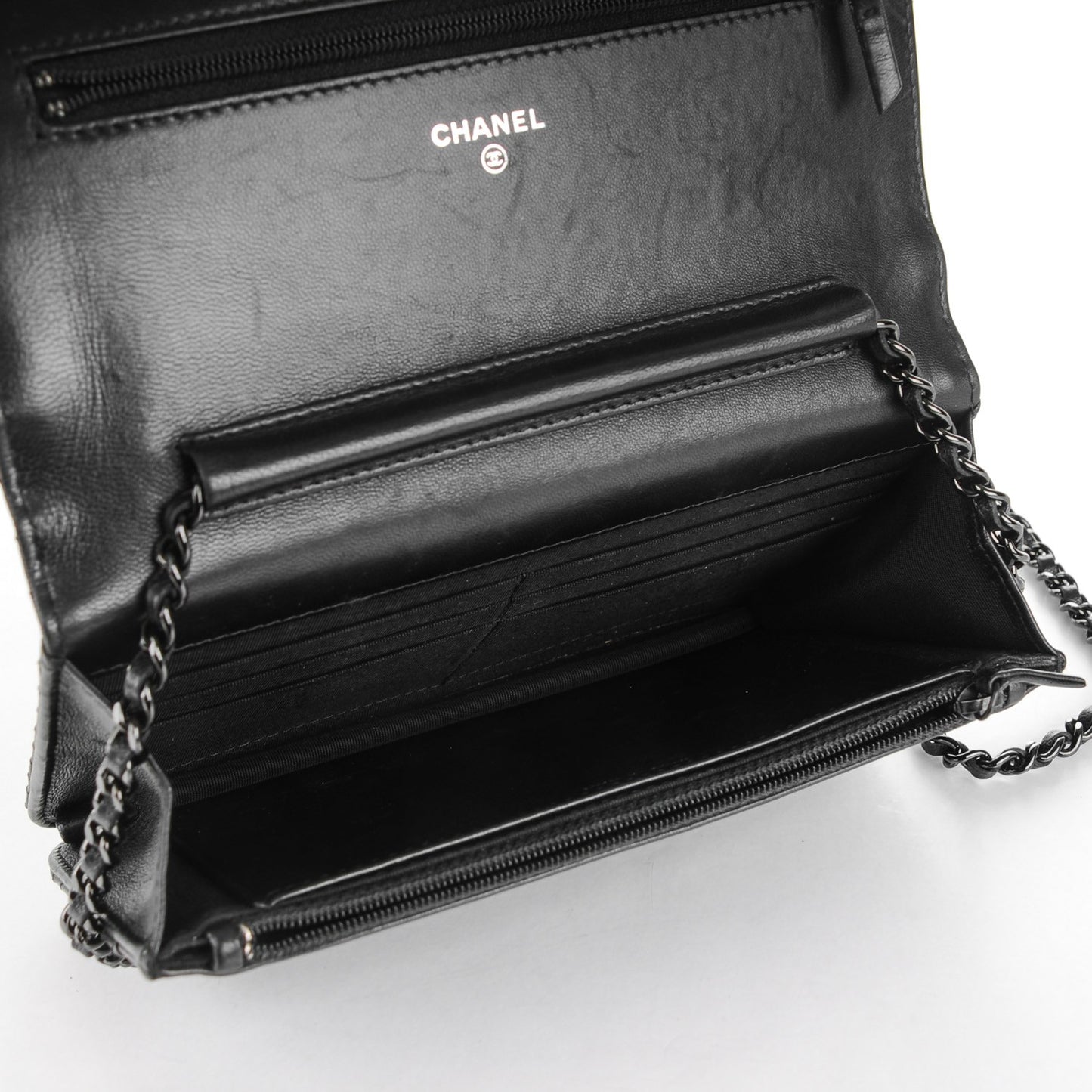 Lambskin Chevron Wallet On Chain WOC Black