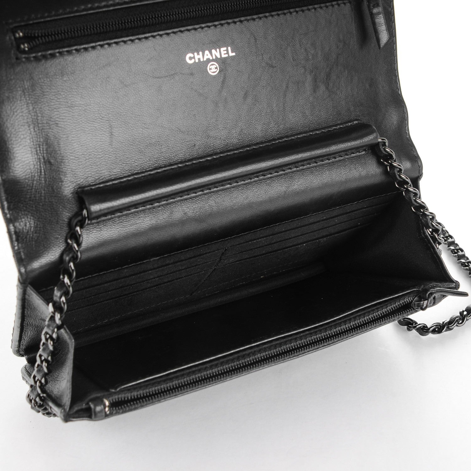 Chanel Lambskin Chevron Wallet On Chain WOC Black 5 of 10