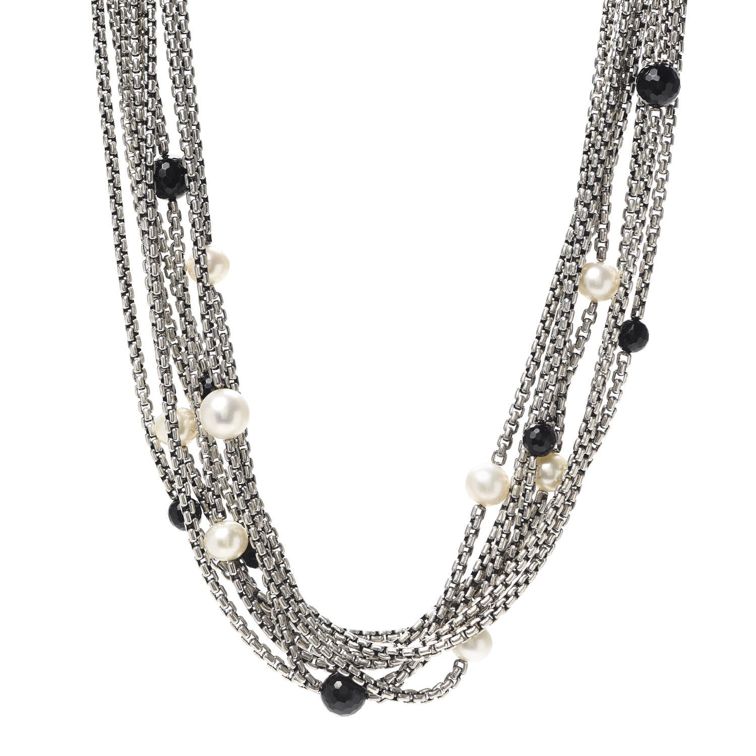 David Yurman Sterling Silver 18K Yellow Gold Pearl Black Onyx Multi Strand Necklace 1 of 5