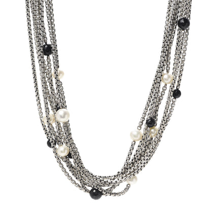 David Yurman Sterling Silver 18K Yellow Gold Pearl Black Onyx Multi Strand Necklace 1 of 5