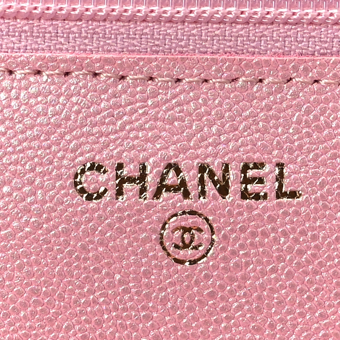 Iridescent Caviar Quilted Wallet on Chain WOC Rose Pink