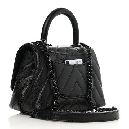 Chanel Caviar Chevron Quilted Extra Mini Coco Handle Flap So Black 2 of 10