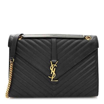 Saint Laurent Grain De Poudre Matelasse Chevron Large Monogram Satchel Earth 1 of 9