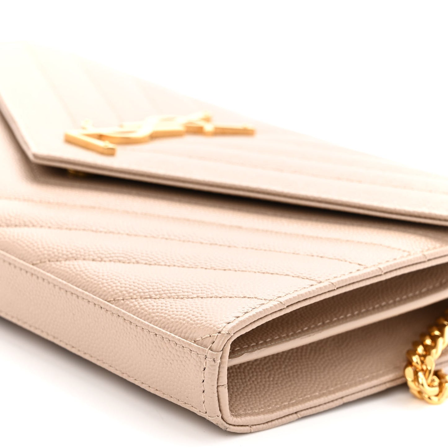 Grain De Poudre Matelasse Chevron Monogram Chain Wallet Nude Powder