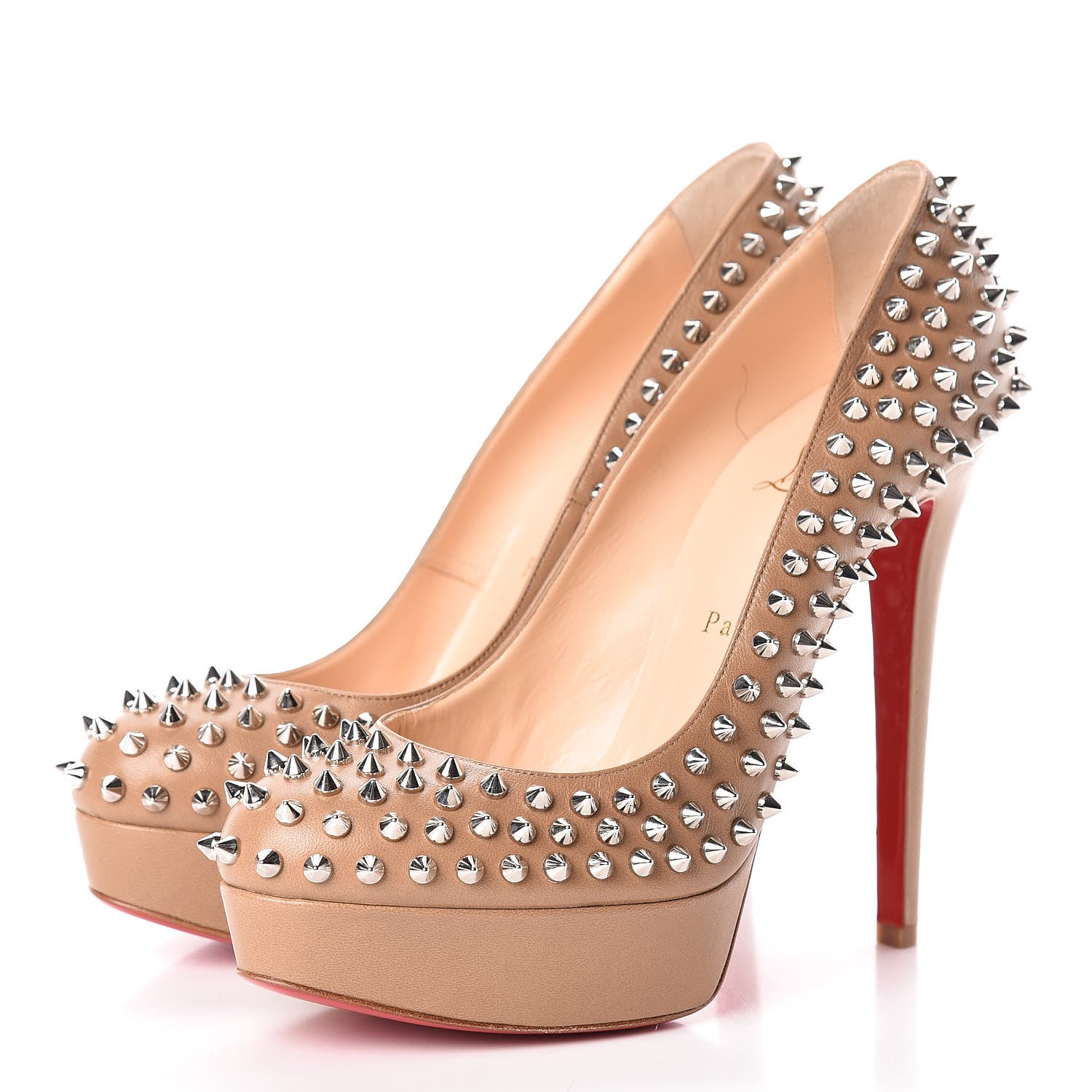 Christian Louboutin Nappa Bianca Spikes 140 Pumps 39.5 Nude Silver 3 of 10