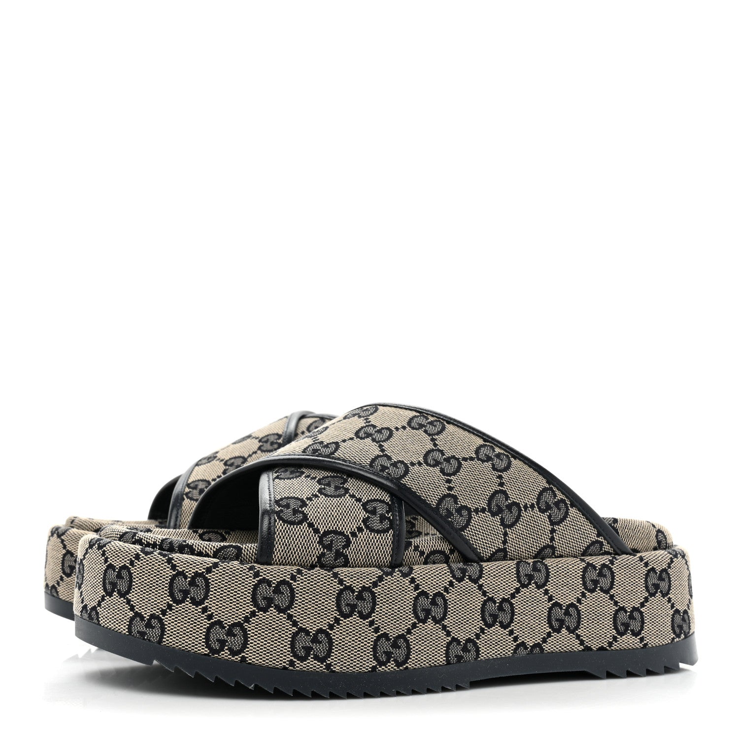 Gucci Monogram Criss Cross Platform Slide Sandals 36 Beige Blue 3 of 9