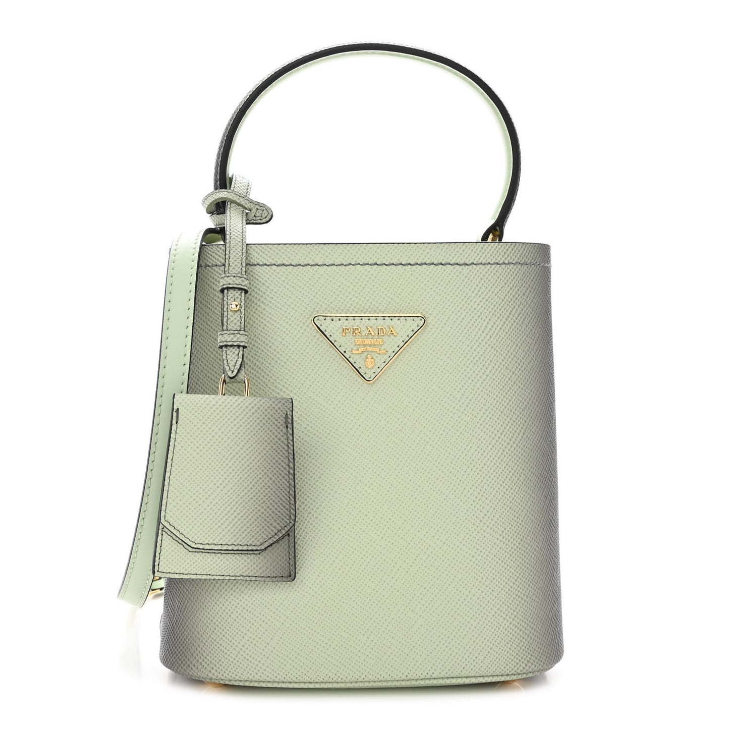 Saffiano Cuir Small Panier Bucket Bag Acqua Sfumato