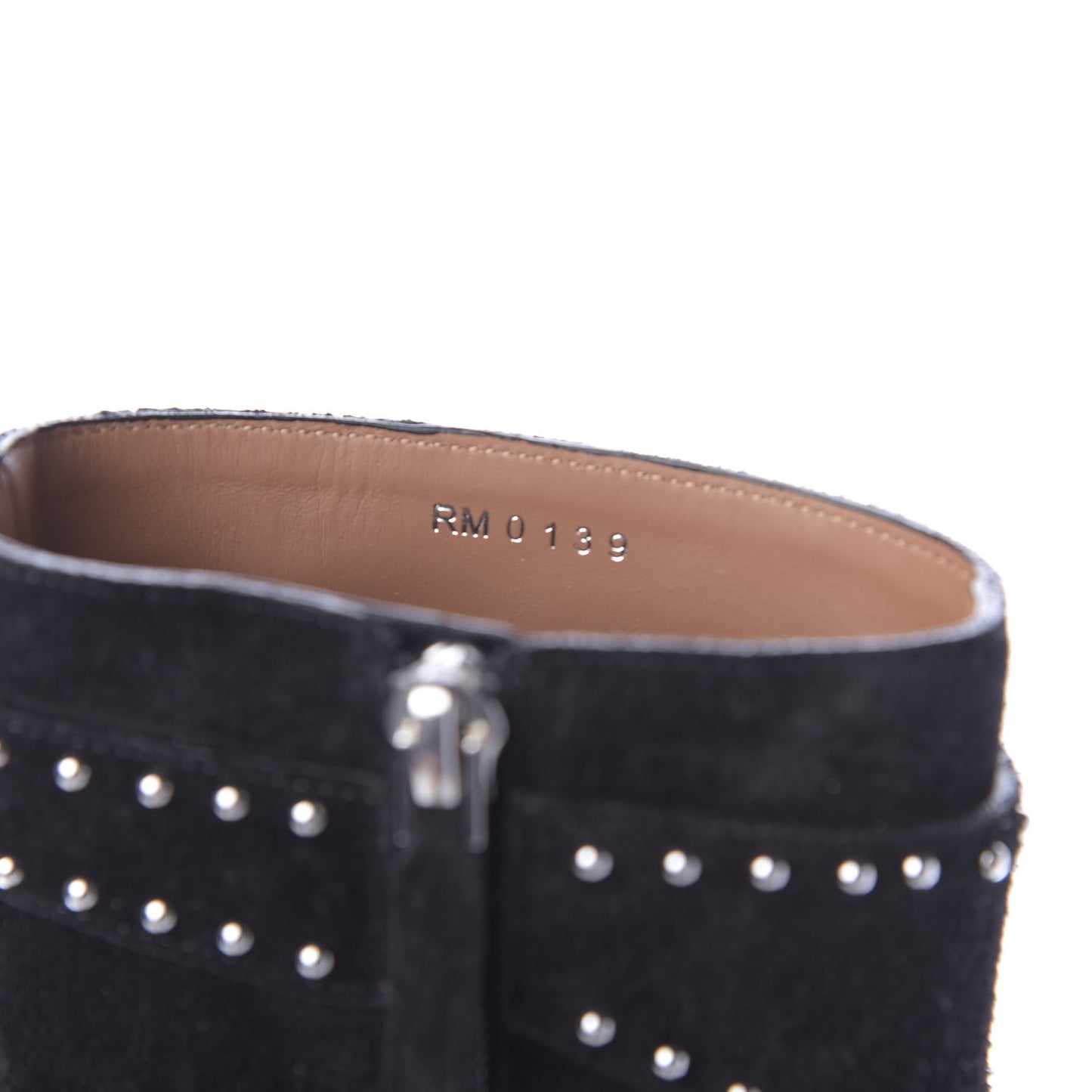 Suede Calfskin Elegant Studded Ankle Boots 37 Black