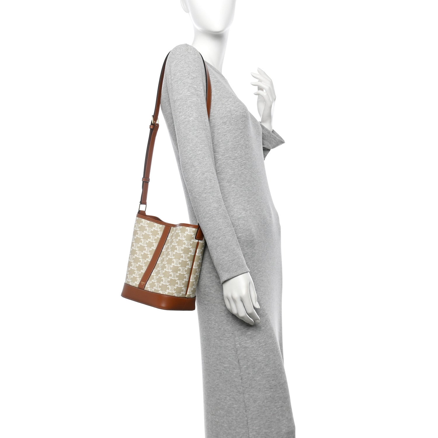 Celine Triomphe Canvas Calfskin Small Bucket Bag White 2 of 10