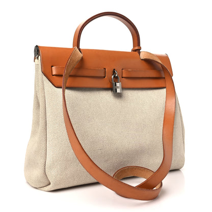 Hermes Toile Vache Calfskin Herbag PM 30 Black Natural 4 of 15