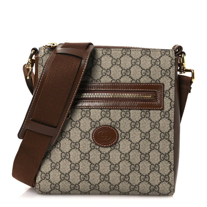 Gucci GG Supreme Monogram Azalea Calfskin Retro Interlocking G Flat Messenger Bag Beige Ebony Brown Sugar 1 of 16
