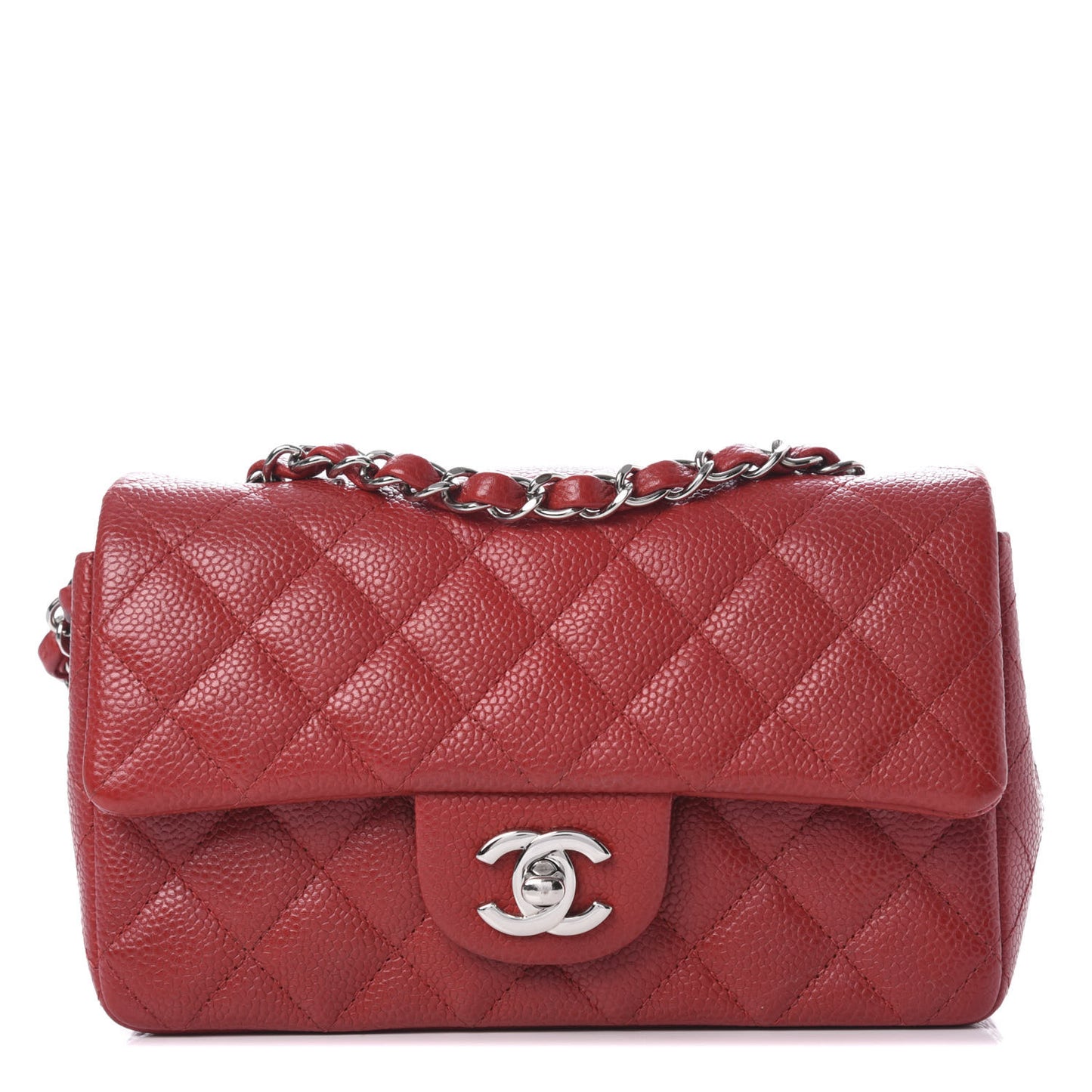 Caviar Quilted Mini Rectangular Flap Red