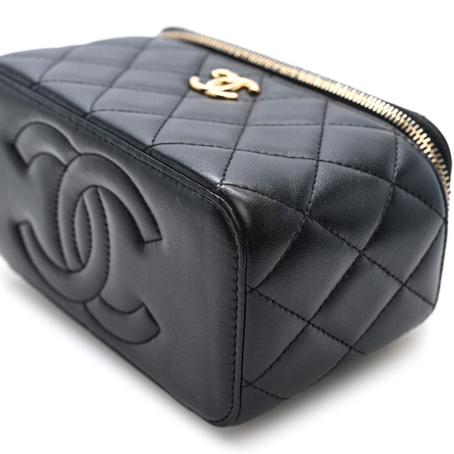 Chanel Shiny Lambskin Quilted Small Metal Wood Top Handle Vanity Case With Chain Black 11 of 11