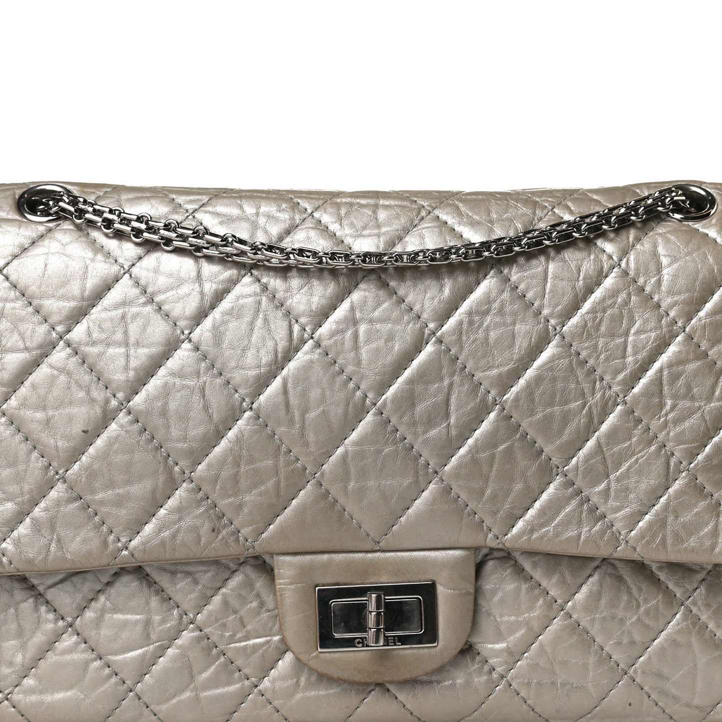 Metallic Aged Calfskin Quilted 2.55 Reissue 227 Flap Grey