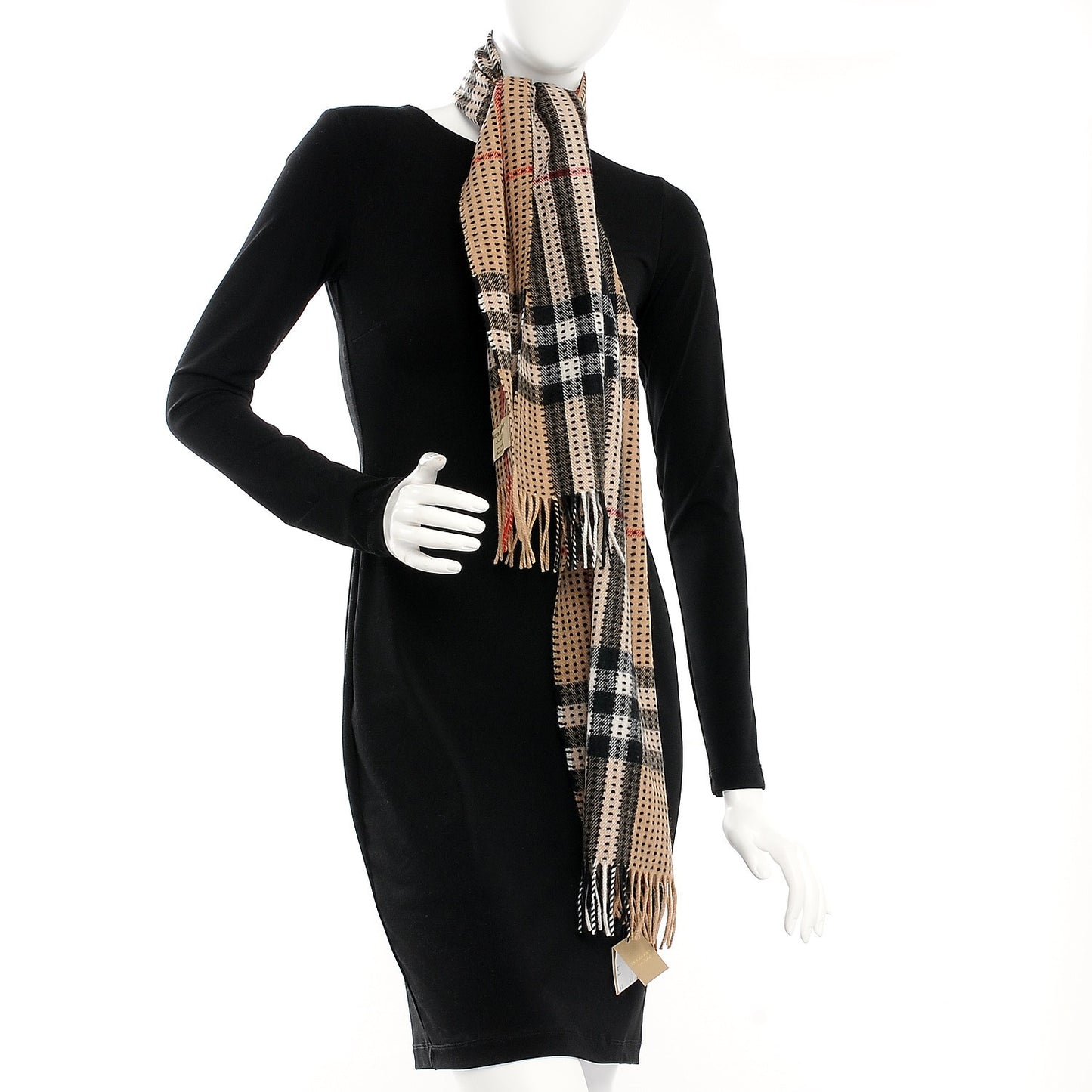 Cashmere Military Stitch Giant Check Scarf Camel