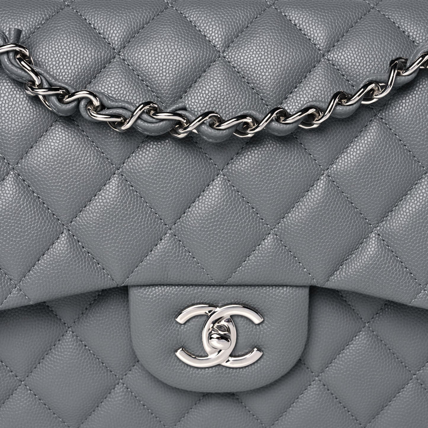 Caviar Quilted Jumbo Double Flap Grey