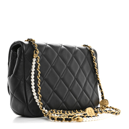 Chanel Lambskin Quilted  Pearl  Flap Black 3 of 10