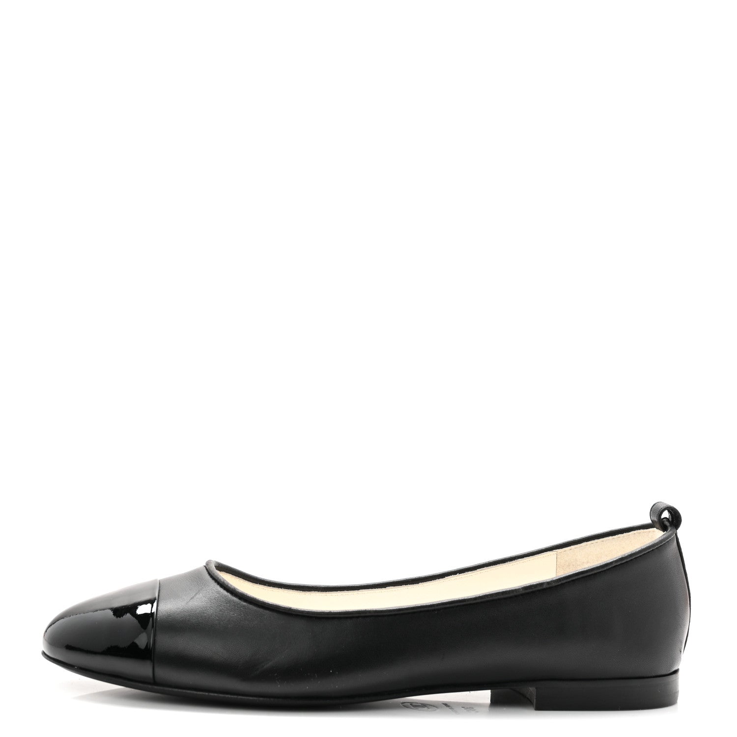Chanel Lambskin Patent Calfskin Cap Toe Ankle Chain Ballerina Flats 39 Black 1 of 9