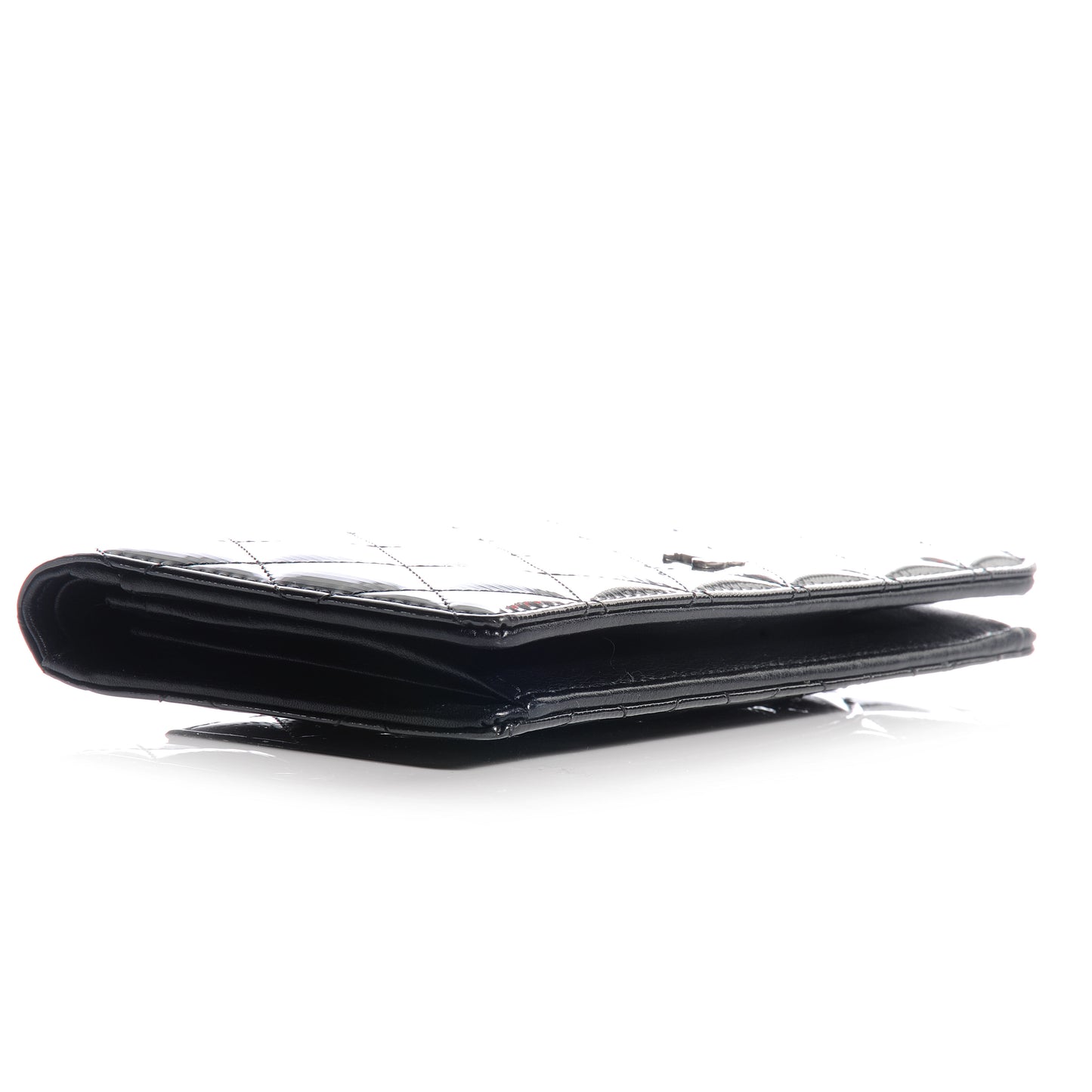 Striated Patent Yen Wallet Black