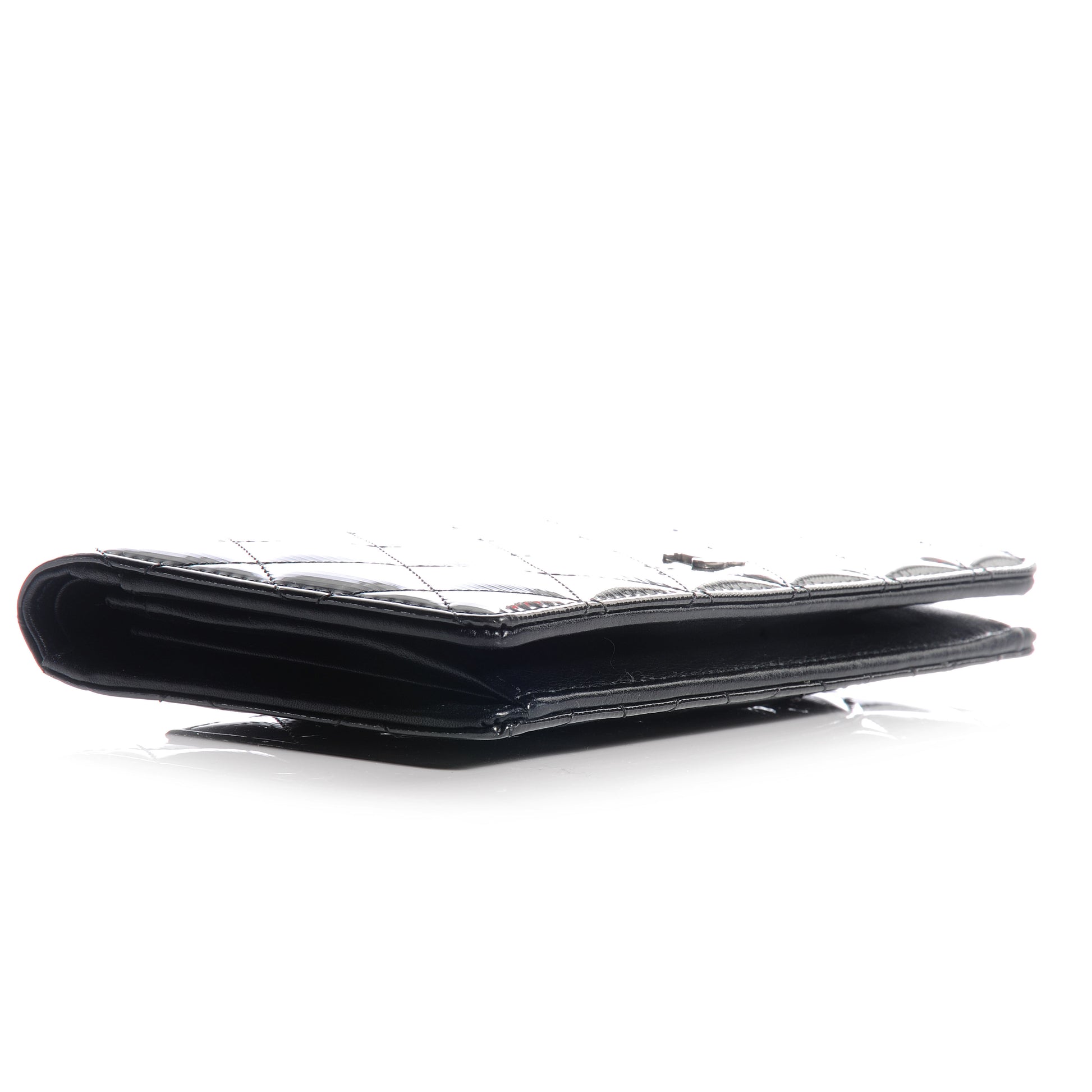 Chanel Striated Patent Yen Wallet Black 4 of 7