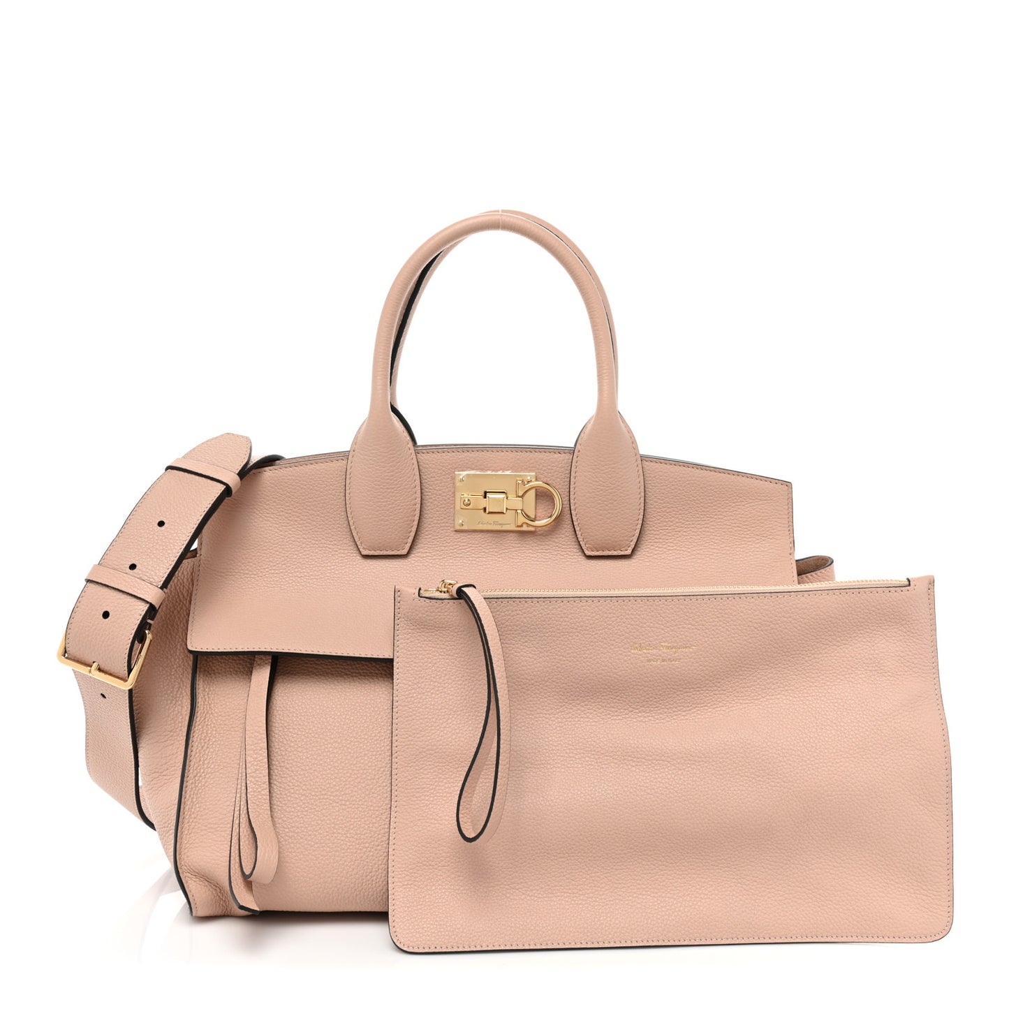 Grained Calfskin Medium Studio Top Handle Bag Beige