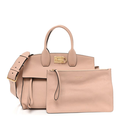 Salvatore Ferragamo Grained Calfskin Medium Studio Top Handle Bag Beige 3 of 12