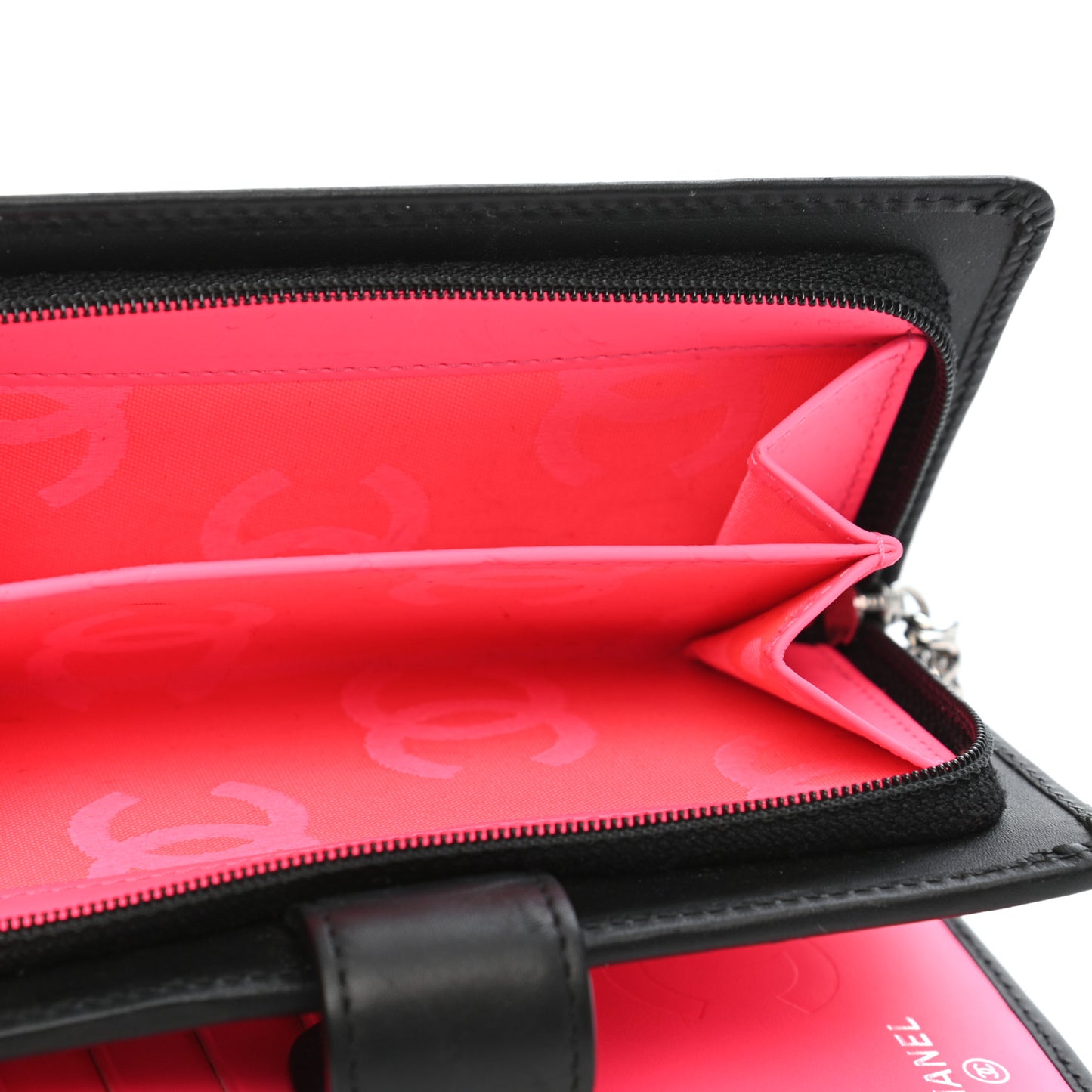 Calfskin Quilted Cambon Zipped Pocket Wallet Black