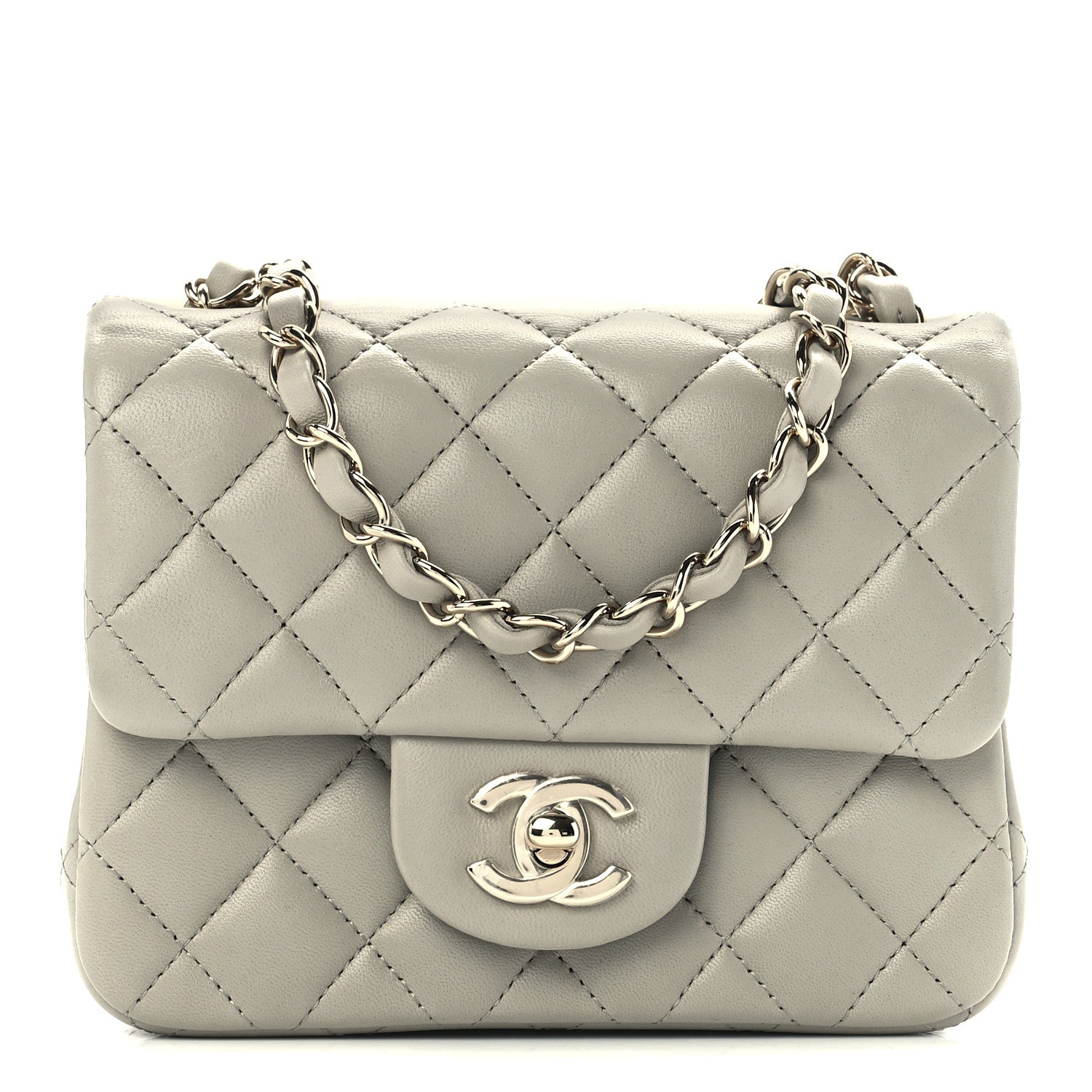 Chanel Lambskin Quilted Mini Square Flap Light Grey 1 of 13