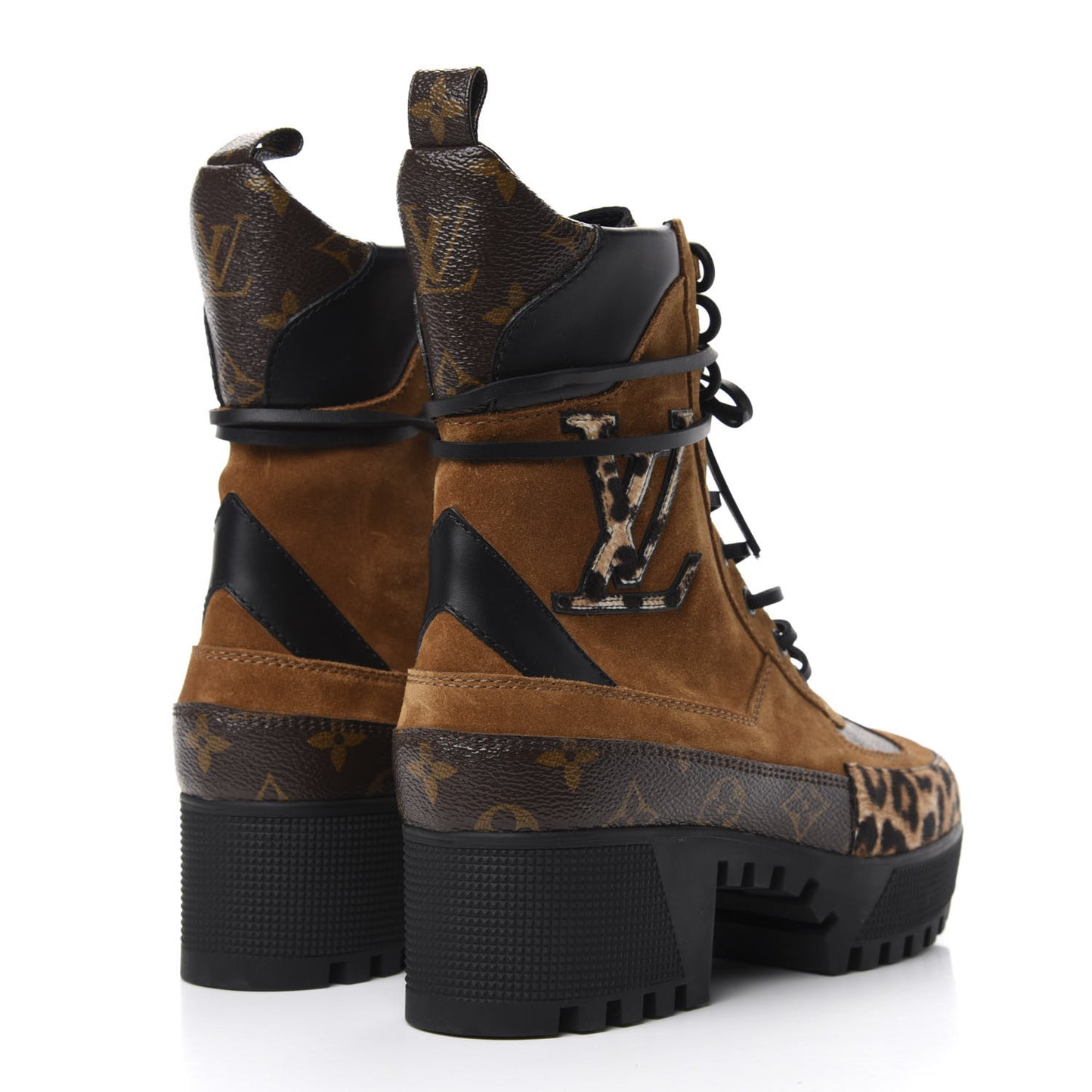 Suede Calfskin Monogram Laureate Platform Desert Boots 38 Cognac