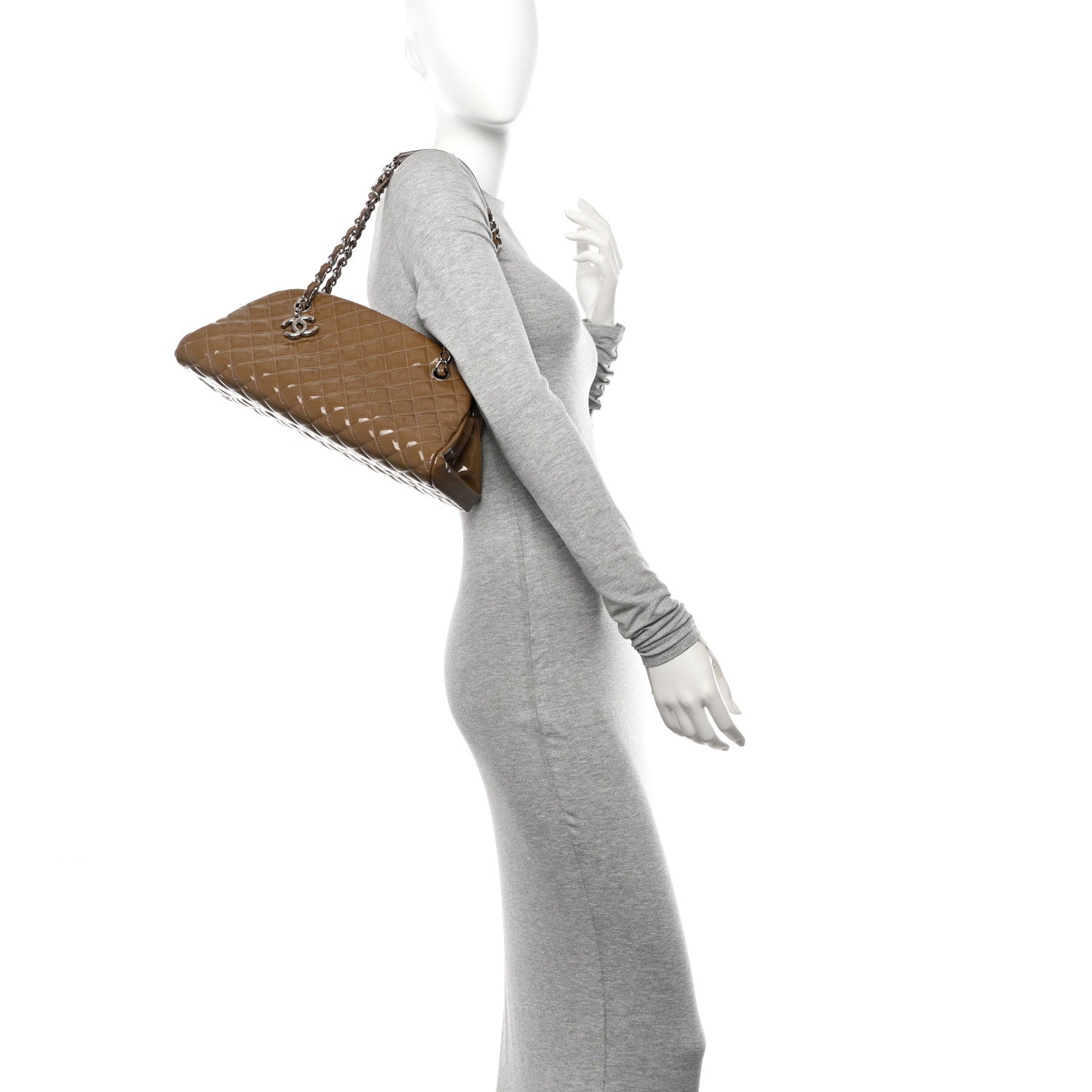 Chanel Patent Quilted Medium Just Mademoiselle Bowling Bag Grey 2 of 13