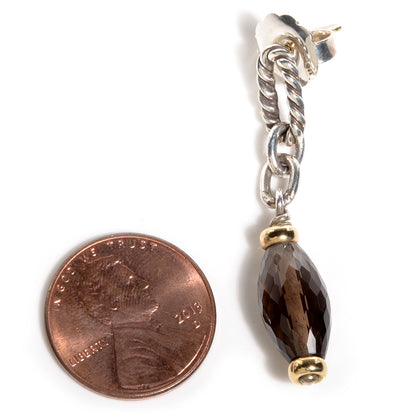 David Yurman Sterling Silver 18k Gold Smoky Quartz Figaro Earrings 2 of 5