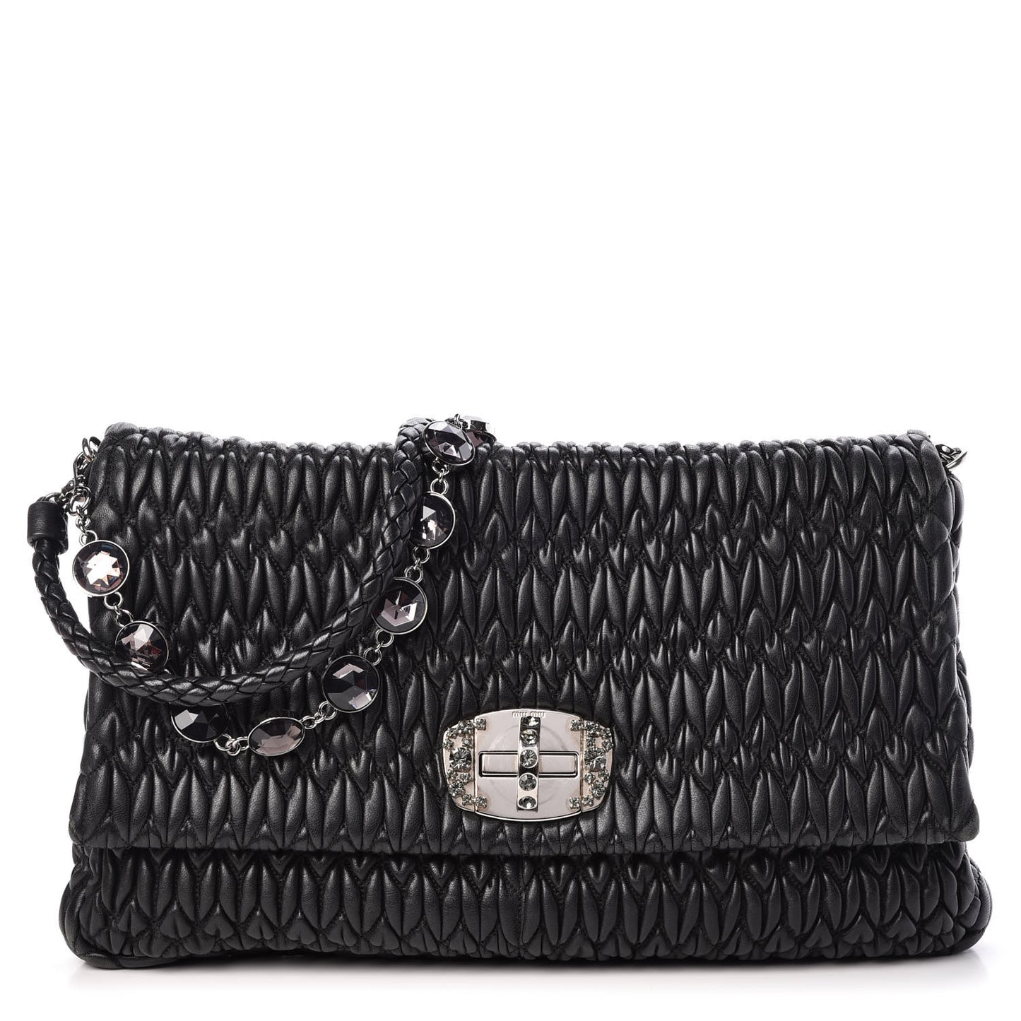 Nappa Matelasse Crystal Flap Clutch Black