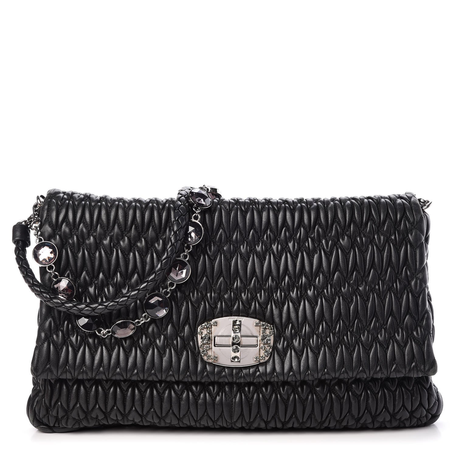 Miu Miu Nappa Matelasse Crystal Flap Clutch Black 1 of 10