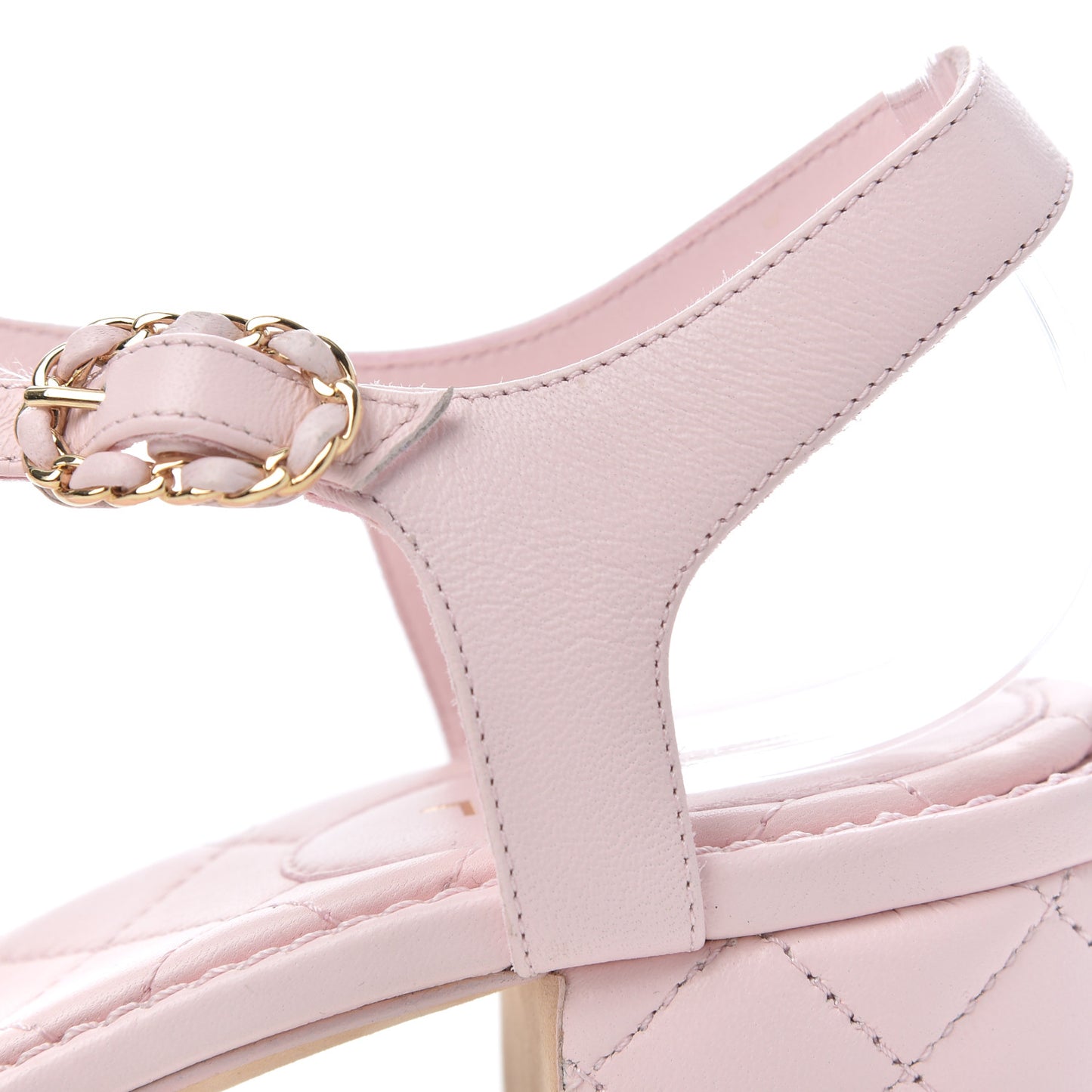 Lambskin Chain CC Logo Thong Sandals 38.5 Pink
