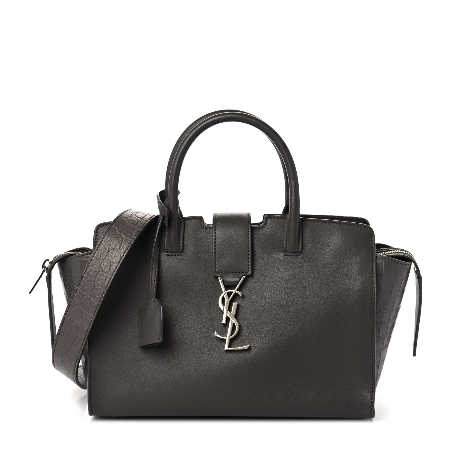 Saint Laurent Smooth Calfskin Crocodile Embossed Baby Monogram Downtown Cabas Earth 1 of 8
