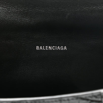Balenciaga Shiny Calfskin Monochrome Crocodile Embossed Hourglass Top Handle Bag XS Black 6 of 12