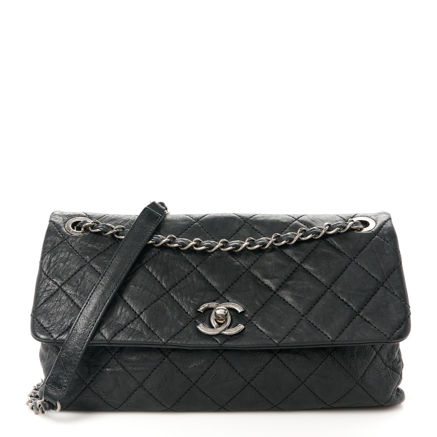 Chanel Crumpled Lambskin Quilted Medium Single Flap Black 1 of 11