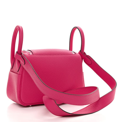 Hermes Taurillon Clemence Mini Lindy 20 Rose Shocking 3 of 11