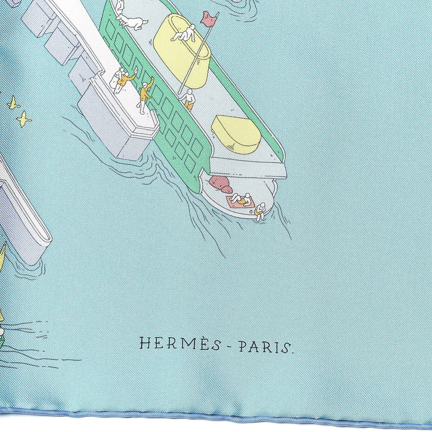 Hermes Silk The Battery New York Scarf 90 Bleu Vert Rose Pale 4 of 5